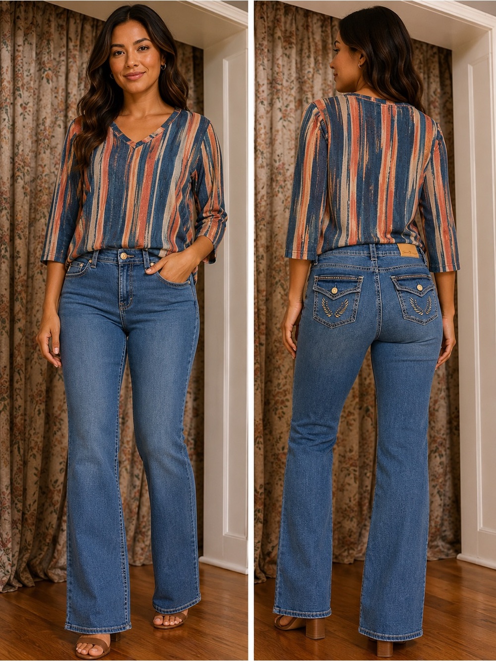 Seven7 Women's Blue Denim Flare Jeans - Classic Medium Wash